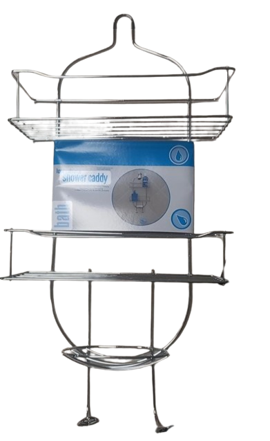 ORGANIZADOR ALAMBRE CROMADO 2 ESTANTES C/JABONERA - 27 X 58 CM