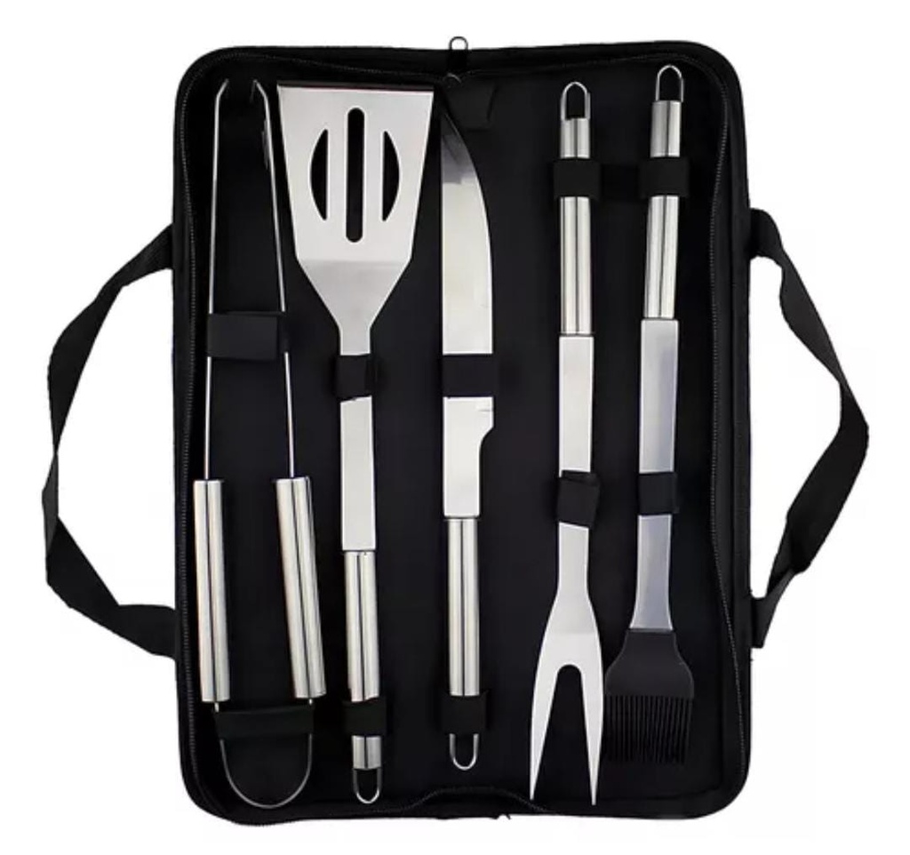 SET PARRILLA 5 PZAS. -CUCHILLO + TENEDOR + PINZA + ESPATULA + PINCEL